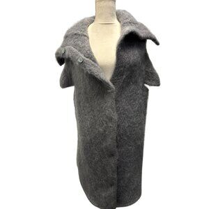 Maison Margiela Wool-Blend Oversized Gray Sleeveless Coat With Button Detail & L